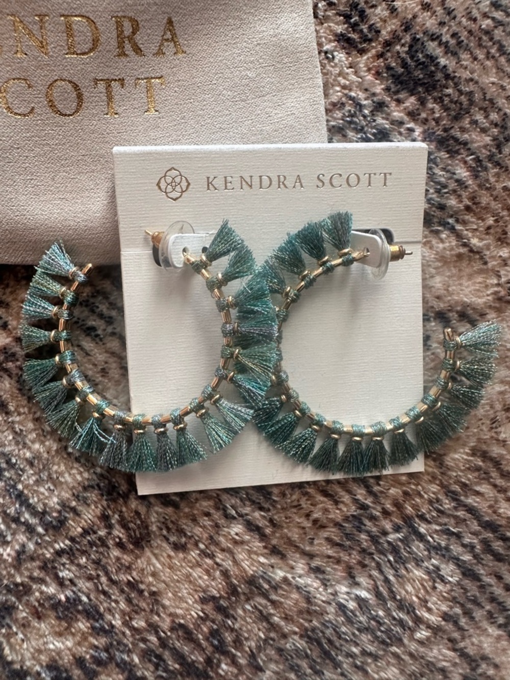 Kendra Scott Teal Fringe Hoop Earrings with Gold Accents - Picture 2 of 4